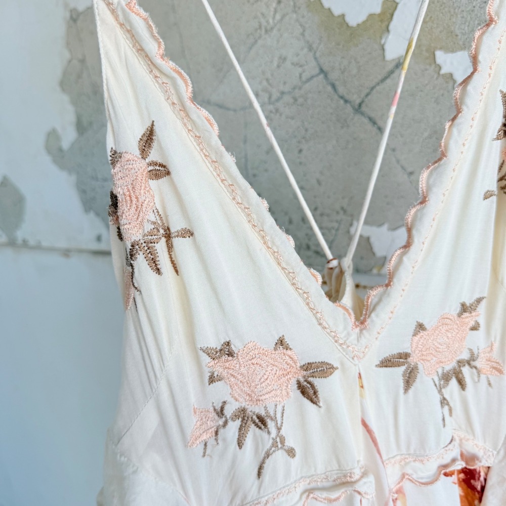 Free People Midi Dress Embroidered Floral Boho Handkerchief Hem Sundress Small - Picture 8 of 14
